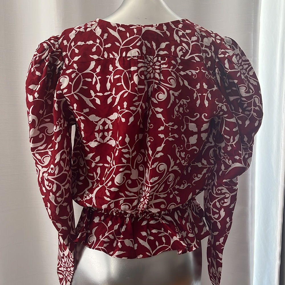 The Kooples Red and White Floral Print Puff-Sleeve Blouse - Picture 7 of 15